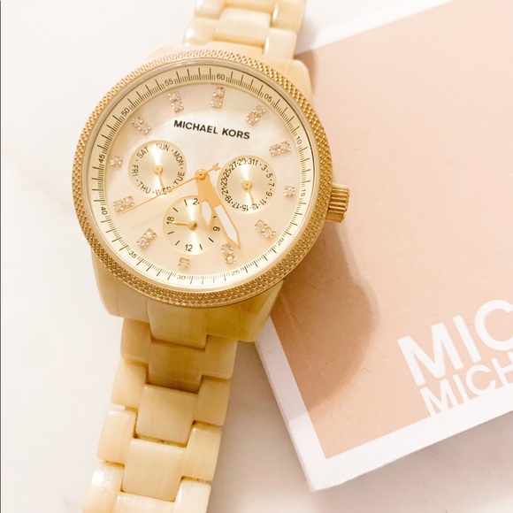 Gold Ivory horn watch with Quartz, mother of pearl - Picture 2 of 6